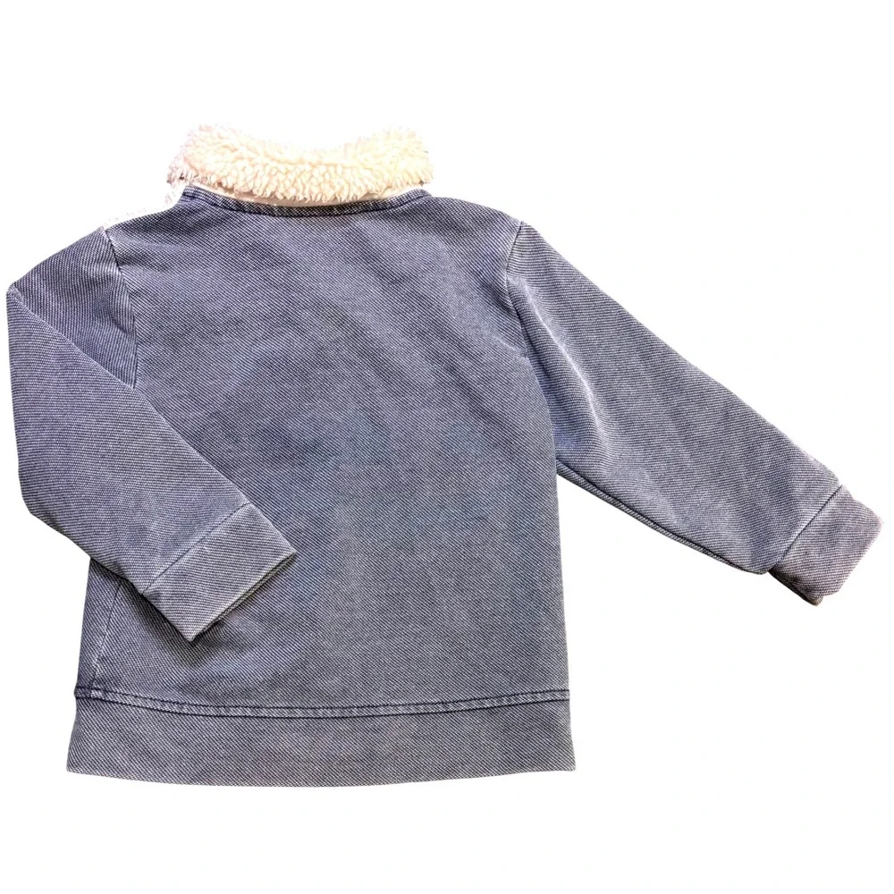 Kids Denim Jacket 3Y Sherpa Collar Blue Button Front Pockets Cute‎